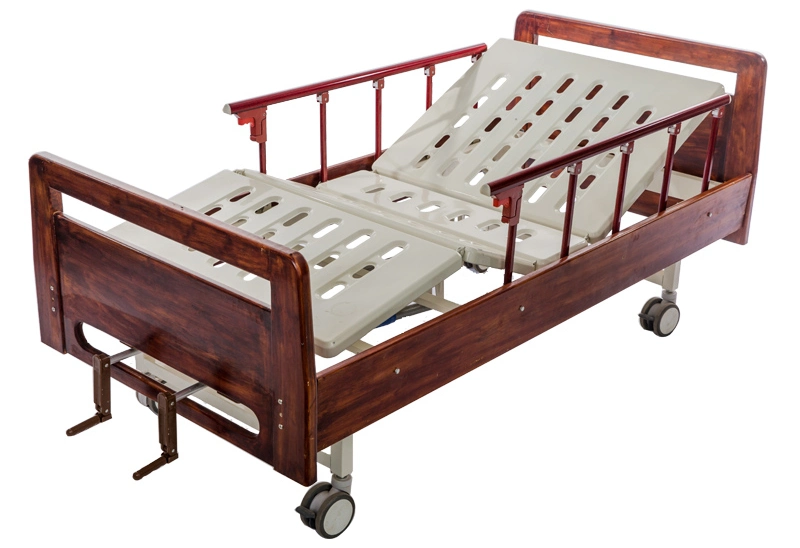 Two Functions Manual Medical Wooden Hospital Bed Home Care Bed for Elder